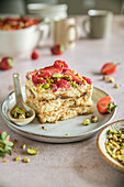 Strawberry tiramisu with pistachios