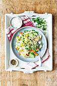 Risotto with butternut squash and peas