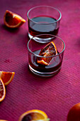 Negroni cocktail with blood oranges