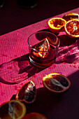 Negroni cocktail with blood oranges