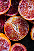 Frozen blood orange slices, close-up