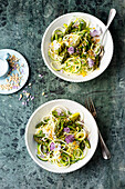 Courgette noodles in a creamy asparagus and cream sauce