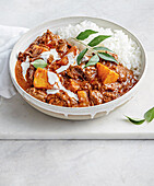 Beef, pumpkin and coconut curry with rice