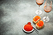 Crostini with butter and salmon caviar