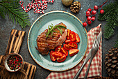 Roasted duck breast with tomato salad