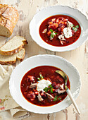 Lamb borscht with sour cream and parsley