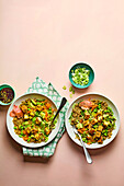 Sesame tofu bowl with quinoa and vegetables