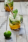 Caipirinha with lime and mint