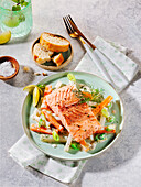  Salmon on vegetables, Light food, Vegetables in the lead role 