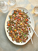 Lentil salad with tuna and cherry tomatoes