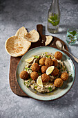 Falafel with baba ghanoush and flatbread