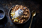 Apple crumble with vanilla ice cream