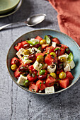 Watermelon salad with olives and feta