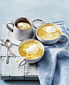 Lemon pudding with cream topping