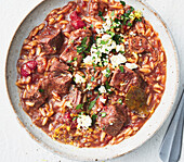 Greek beef with risoni from the slow cooker