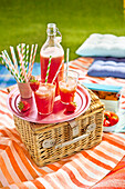 Strawberry lemonade in a picnic setting