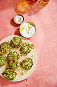 Courgette and feta pancakes from the airfryer with yoghurt dip