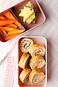 Pancake rolls with ham and cheese