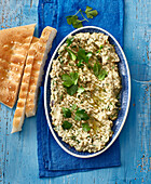 Baba Ganoush with flatbread and parsley