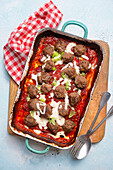 Lasagne with meatballs and mozzarella