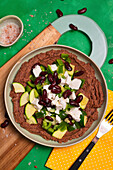 Kidney bean paste with courgettes, peppers and feta