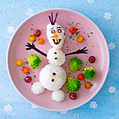 Rice snowman with romanesco and vegetable balls