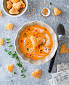 Tomato soup with puff pastry hearts