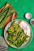 Pappardelle with green asparagus and burrata