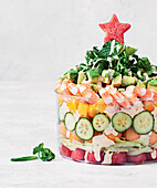 Australian layered salad with prawns and fruit