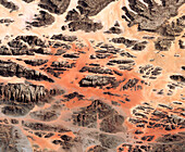 Wadi Rum desert valley, Jordan, satellite image