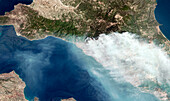 Forest fires on Euboea, Greece, satellite image