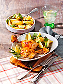  Chicken with rocket potatoes, beer garden recipes, hearty meat delight 