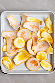 Orange and pink grapefruit peel