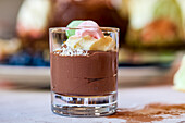 Chocolate mousse with colorful cream