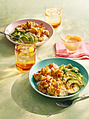 Cauliflower poke bowl with avocado and rice