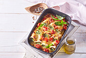 Baked cannelloni filled with ricotta and basil