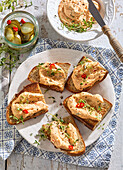 Bread with bryndza cheese spread and chilli