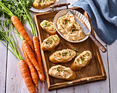 Carrot spread with horseradish on a baguette