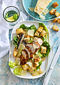 Chicken Caesar salad with croutons and parmesan