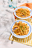 Penne with roasted red bell pepper sauce