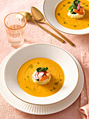 Cream of carrot soup with ginger and radishes