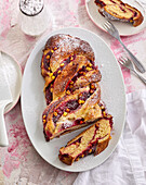 Fruit and yeast plait with berries and sweetcorn