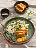 Crispy tofu with potato salad and dill