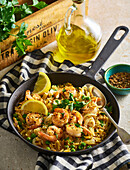 Garlic and parmesan orzo with prawns