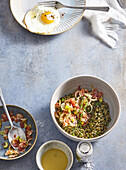 Green lentil salad with bacon and vegetables