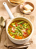 Minestrone with vegetables and parmesan