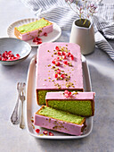 Pistachio cake with pink icing