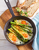 Asparagus with fried egg and cheddar cheese