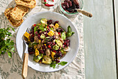 Spicy tuna salad with avocado and beans