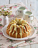 Bundt cake with strawberries and white chocolate